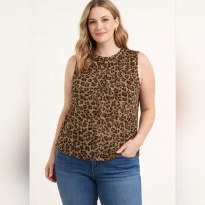 Old Navy women's leopard printed pop over brown and beige sheer tank top medium